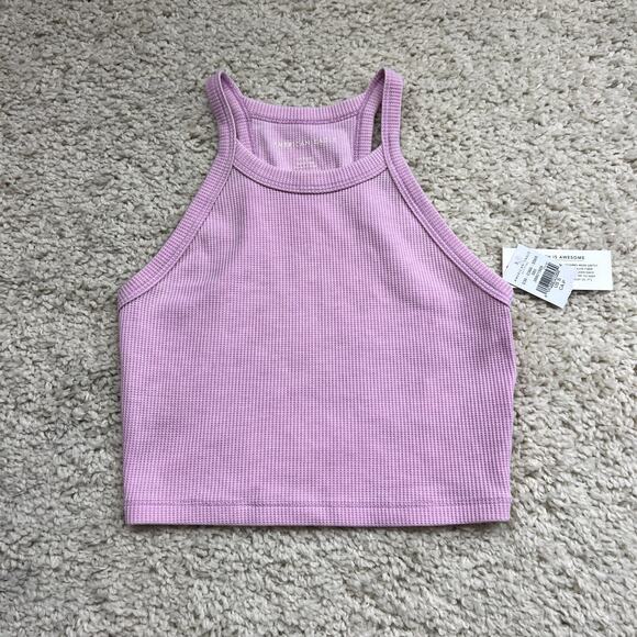 American Eagle Cropped Tank Womens Small Pink Waffle Knit Sleeveless Boho New - Picture 1 of 8